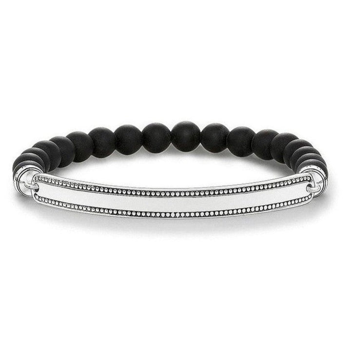 Engravable obsidian bracelet with silver plate, perfect personalized gift.
