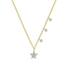 Yellow gold Essential Star necklace with diamond bezels and three diamond accents.
