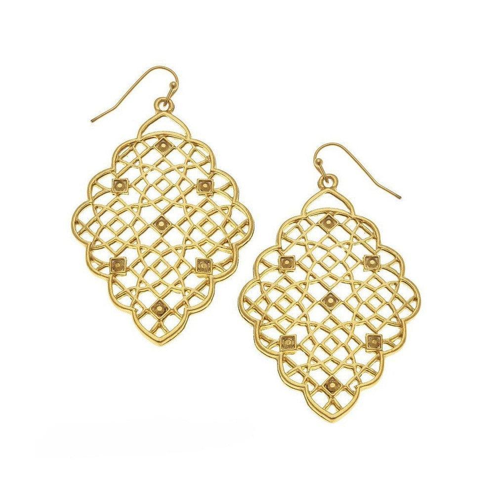 Filigree Dangle Earrings Gold-Susan Shaw-Swag Designer Jewelry