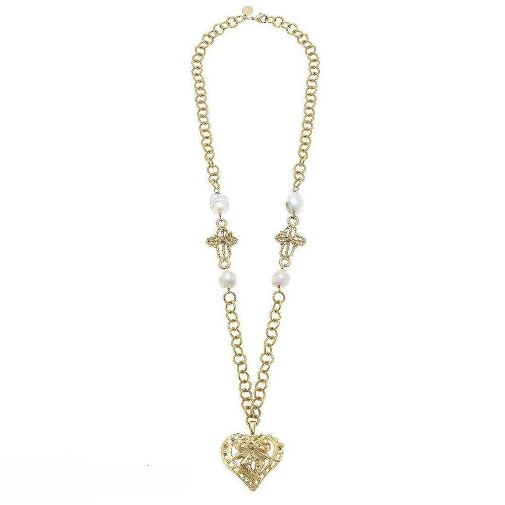 Filigree Heart Pendant Necklace-Susan Shaw-Swag Designer Jewelry