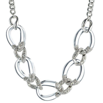 Five Link Crystal Pave Curb Necklace: Clear resin & silver-tone chain necklace with crystal accents.
