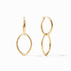 Gold Fleur De Lis double hoop earrings with hammered texture.
