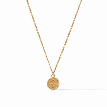 Gold fleur-de-lis pendant necklace on delicate chain.
