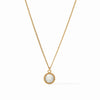 Gold Fleur de Lis solitaire necklace with round opal pendant
