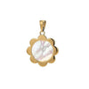 Gold flower charm pendant with iridescent mother-of-pearl inlay.
