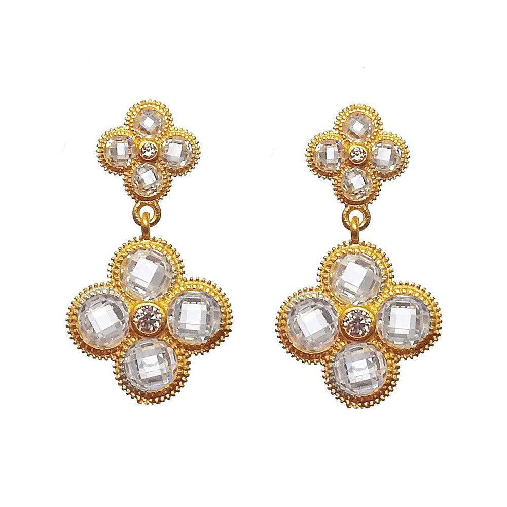 Flower Gold Crystal Drop Earrings-Bijou Amani-Swag Designer Jewelry