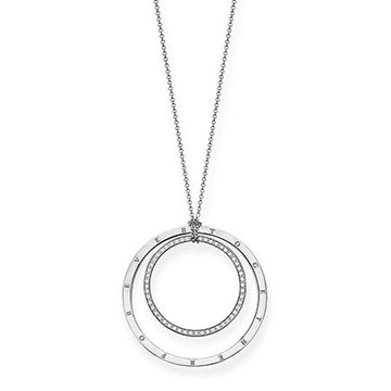 Forever Together diamond necklace, silver double circle pendant with "Forever Together" inscription.
