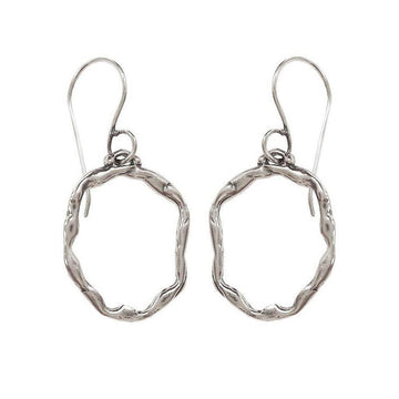 Silver freeform hoop earrings with textured finish
