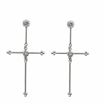 Silver cross earrings with sparkling accents.
