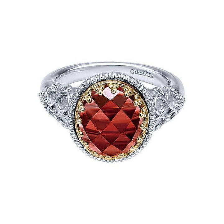 Gabriel & Co. Garnet ring with sterling silver and 14k gold setting

