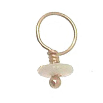 Gold-wrapped gemstone charm featuring a milky white stone.
