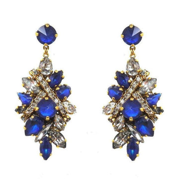 Girls on Film sapphire and crystal statement earrings; gold-tone setting.
