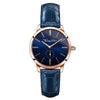 Glam Spirit Blue Rose Thomas Sabo watch with rose gold case and dark blue leather strap.
