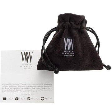 Black velvet jewelry pouch containing a square bracelet;  includes brand card.
