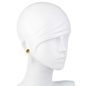 Gold button-style clip earrings on a mannequin.
