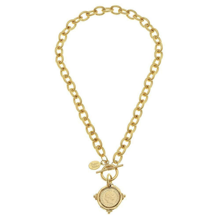 Gold Coin Pendant Necklace on Chain-Susan Shaw-Swag Designer Jewelry