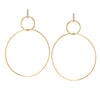 Gold double hoop earrings with diamond accents.
