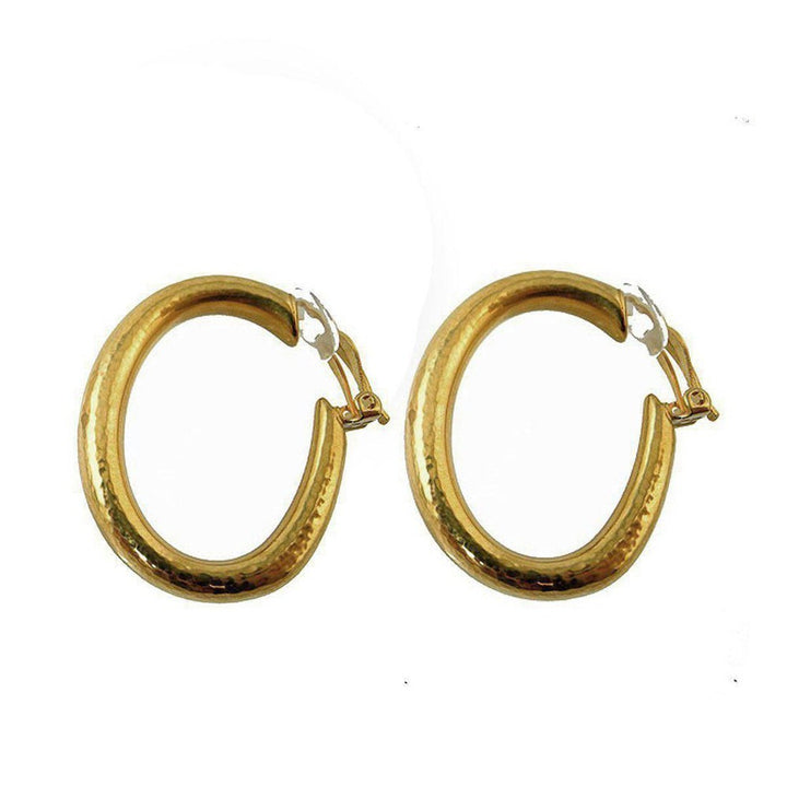 Gold Oval Hoop Clip Earrings-Vaubel Designs-Swag Designer Jewelry