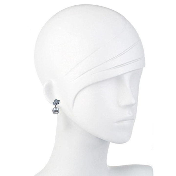 Gray Pearl Drop With Pave Crystal Earrings-Theia Jewelry-Swag Designer Jewelry
