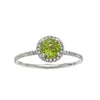 Green Amethyst ring with diamond halo and band.
