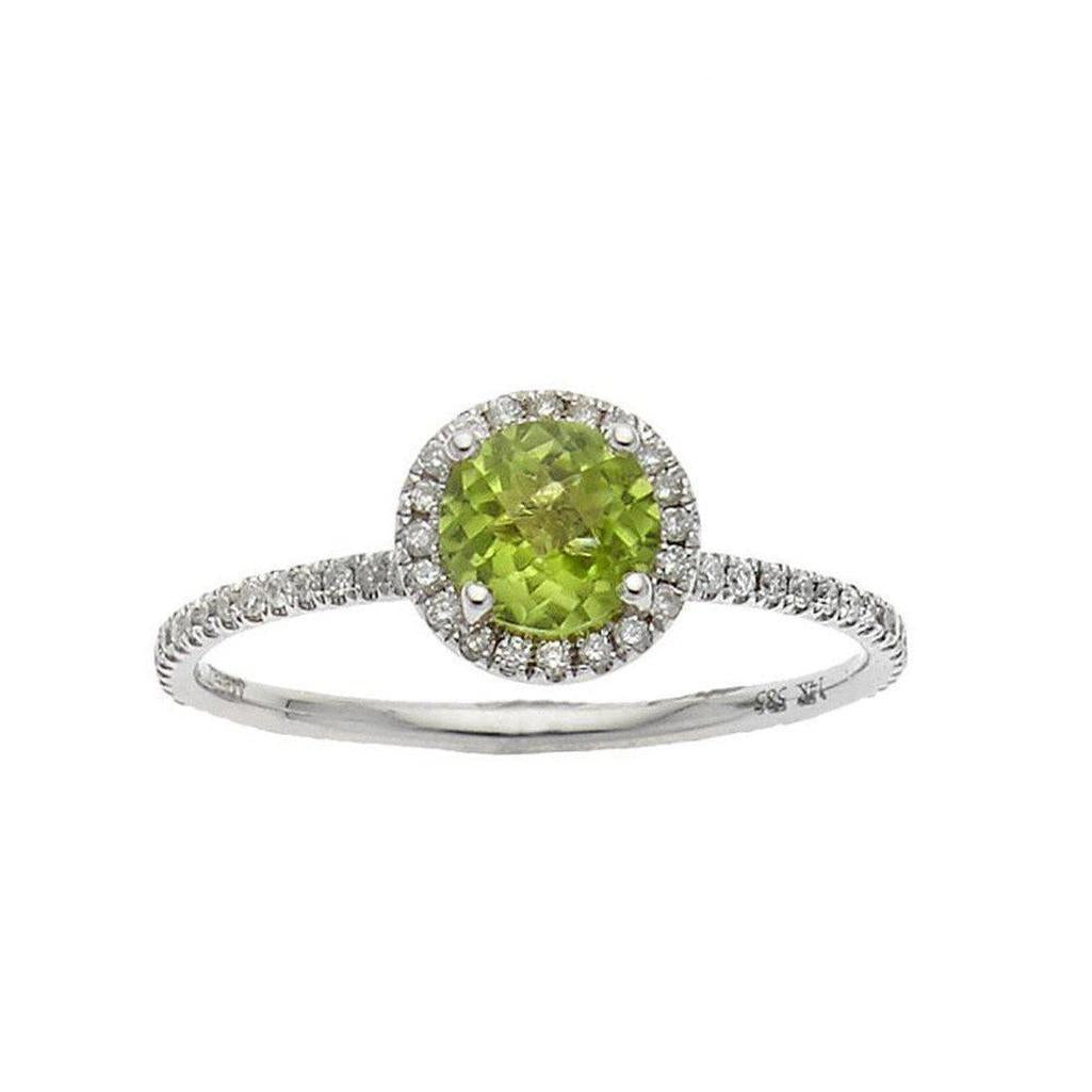 Green Amethyst ring with diamond halo and band.

