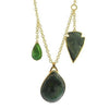 Green Drusy, Arrowhead Agate necklace: gold chain, teardrop & arrowhead pendants.

