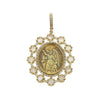 Gold Guardian Angel Medallion pendant with moonstone and diamond halo.
