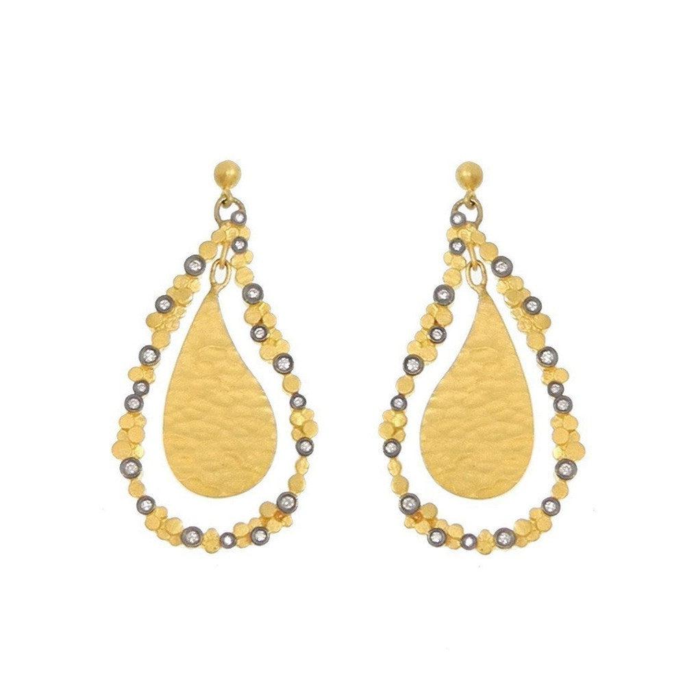 Hammered 24k Gold Diamond Earrings-Kurtulan-Swag Designer Jewelry