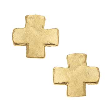Hammered Cross Statement Stud Earrings-Susan Shaw-Swag Designer Jewelry