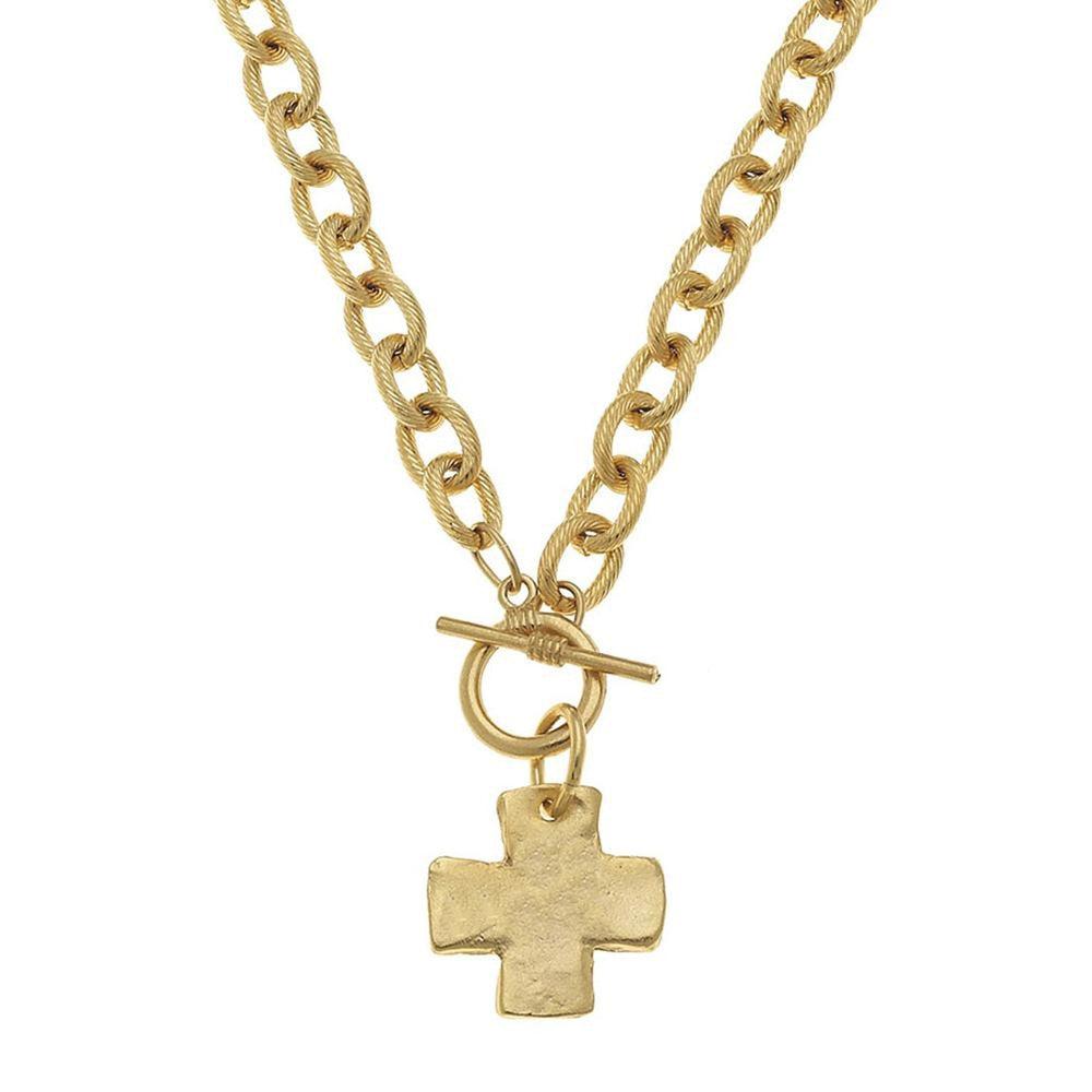 Hand Cast Gold Cross Toggle Necklace-Susan Shaw-Swag Designer Jewelry