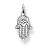 Silver Hand of Fatima pendant with clear cubic zirconia accents.
