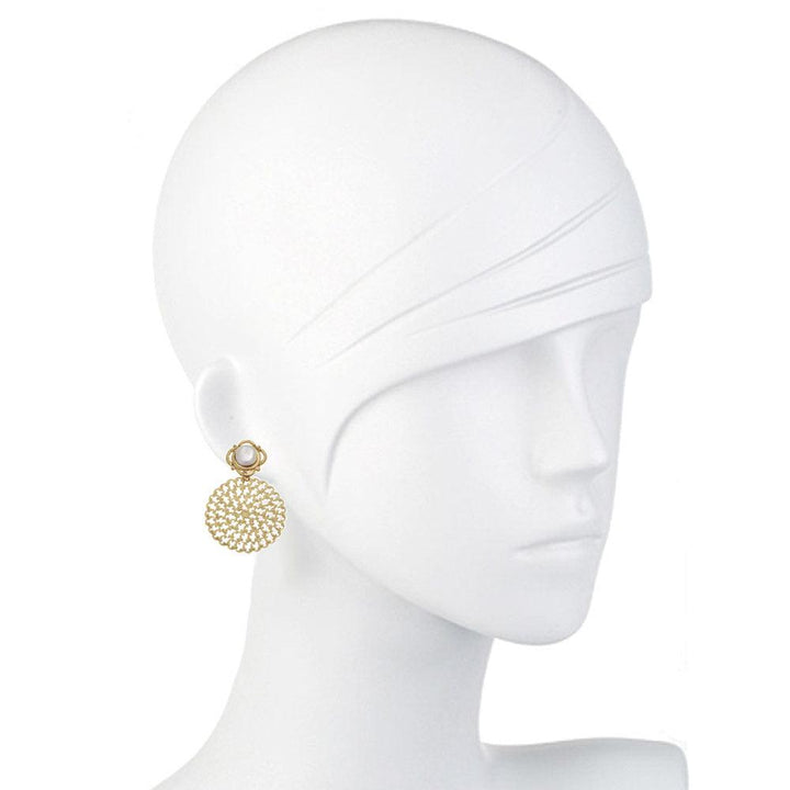 Handcast Gold Filigree & Genuine Coin Pearl Clip Earrings.-Susan Shaw-Swag Designer Jewelry