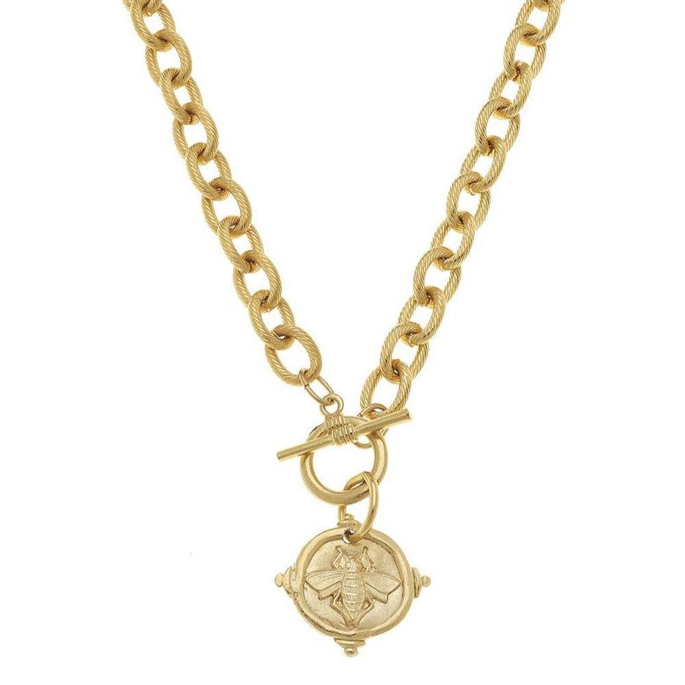 Handcast Gold Intaglio "Bee" Necklace:  Gold chain necklace with bee pendant.
