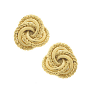 Handcast Gold Rope Clip Earrings