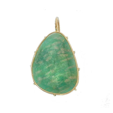 Harriet Stone Amazonite pendant: teardrop-shaped green gemstone in gold setting.
