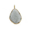 Harriet Stone Aqua Moss Quartz pendant: Gray gemstone, gold bezel setting.
