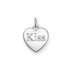 Silver heart pendant necklace with "Kiss" engraved.
