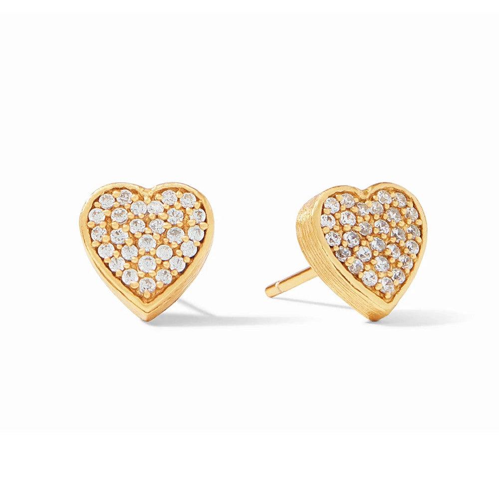 Gold Heart Pave Stud Earrings with sparkling cubic zirconia.
