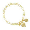 Gold paperclip chain bracelet with heart charm, Susan Shaw
