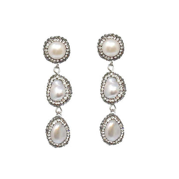 Hematite Crystal Peartl Earrings-Theia Jewelry-Swag Designer Jewelry