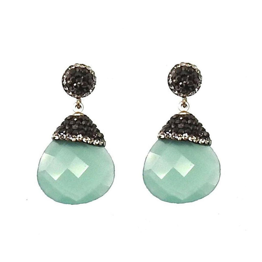 Mint green chalcedony & black crystal drop earrings
