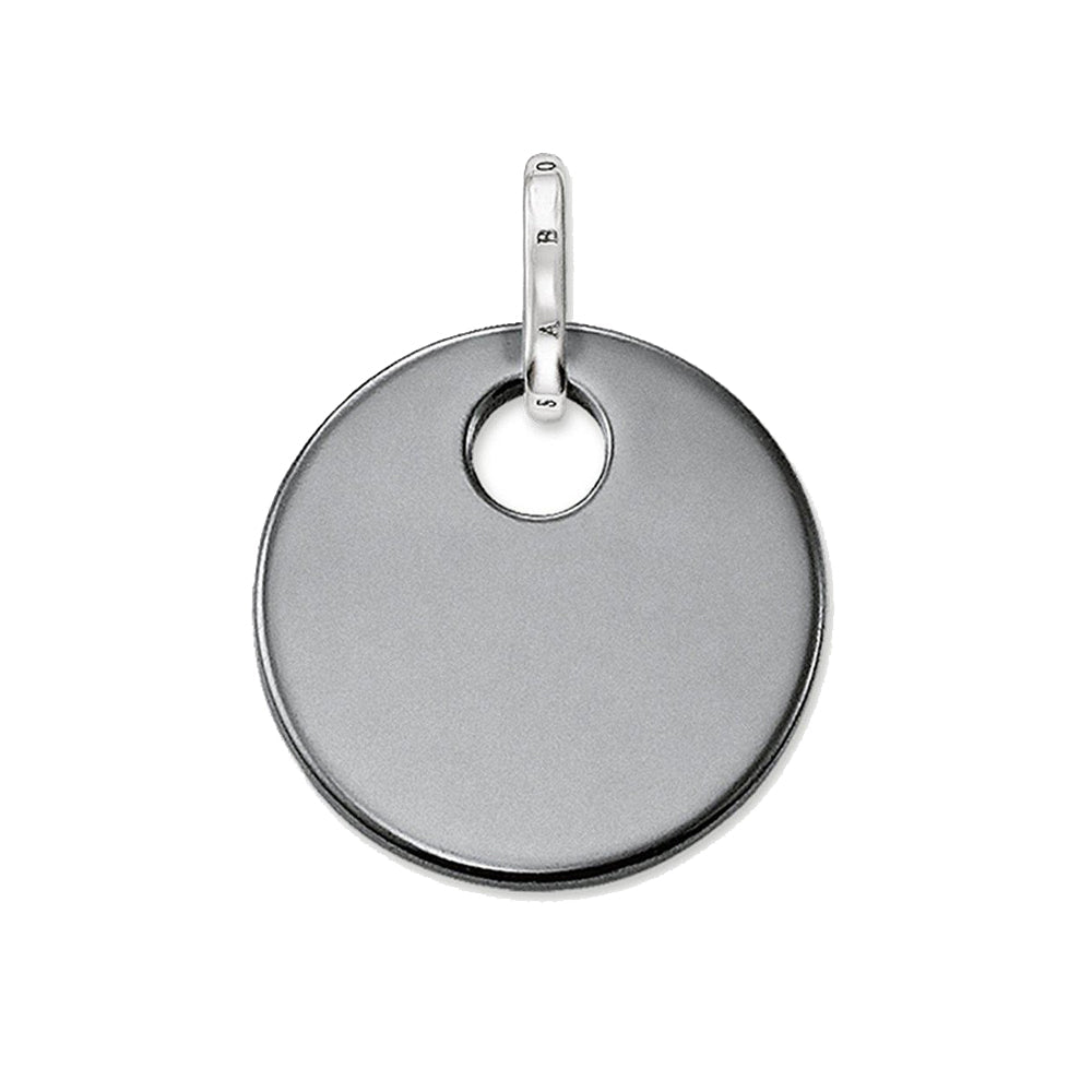 Hematite disc pendant with silver bail, perfect for layering.

