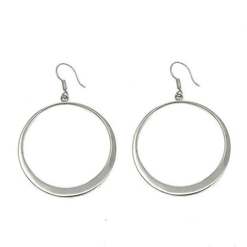 Silver hoop earrings with wire; modern, minimalist design.
