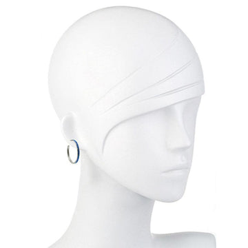 Blue opal hoop earrings on a mannequin.
