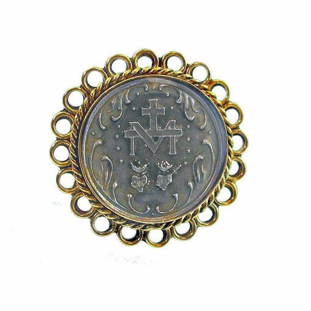 Immaculate Ring: Silver & gold ring featuring a Miraculous Medal design.
