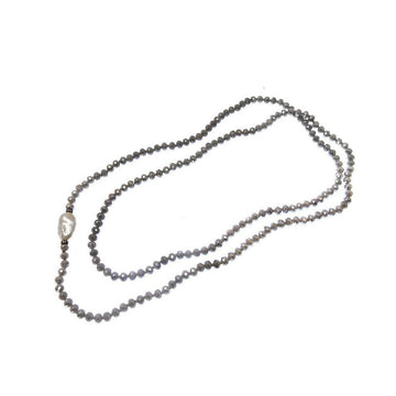 Gray crystal bead necklace with a single pearl accent.
