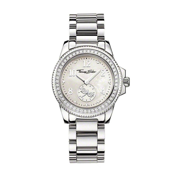 Thomas Sabo It Girl watch: silver stainless steel bracelet, crystal-accented bezel, mother-of-pearl face.
