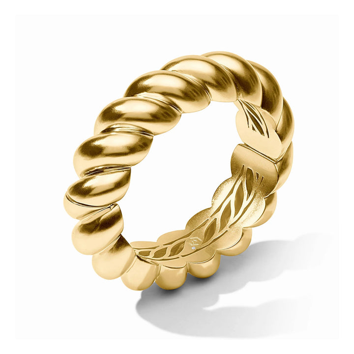 Ravello 24K gold-plated hinge bangle featuring a polished, twisted rope design and engraved inner detail.