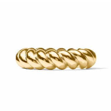 Polished 24K gold-plated Ravello hinge bangle with a thick, twisted rope design.