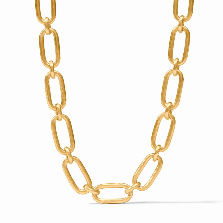 Sahara Demi Link necklace in 24K gold plate featuring a textured oval chain design with a 19-inch adjustable length.
